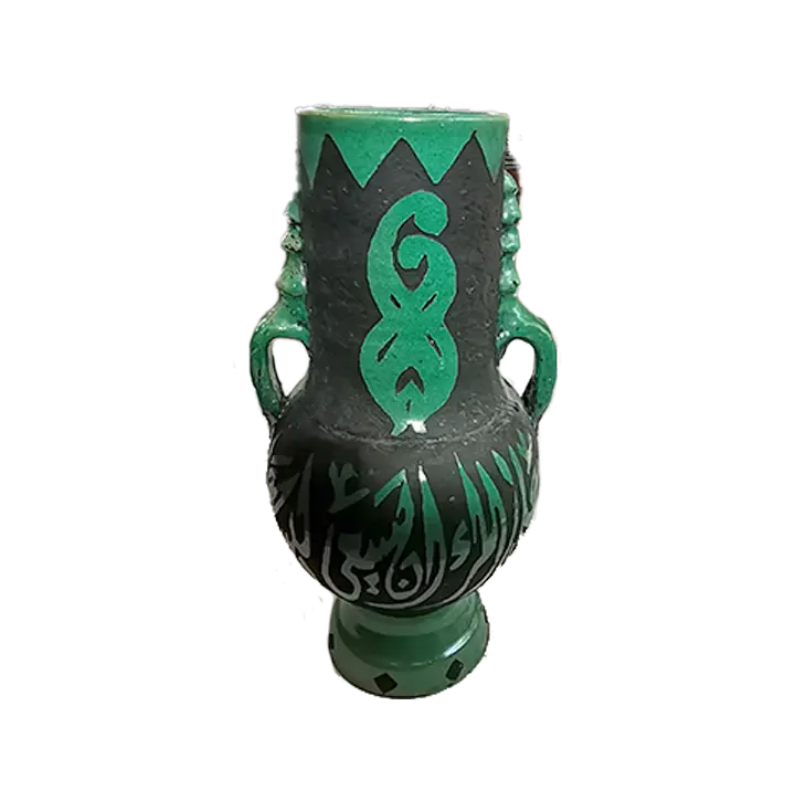 Green vase with Arabic calligraphy