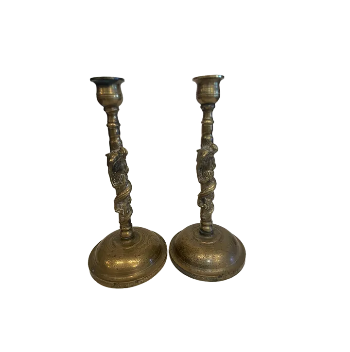 Brass candle holder pair - Image 2